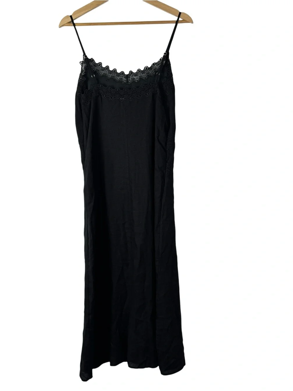 J. Crew Black Lace Trim Slip Dress Linen Midi Length 4
